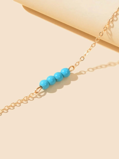 Handmade Blue Beaded Anklets Boho Gold Chain Ankle Bracelets Holiday