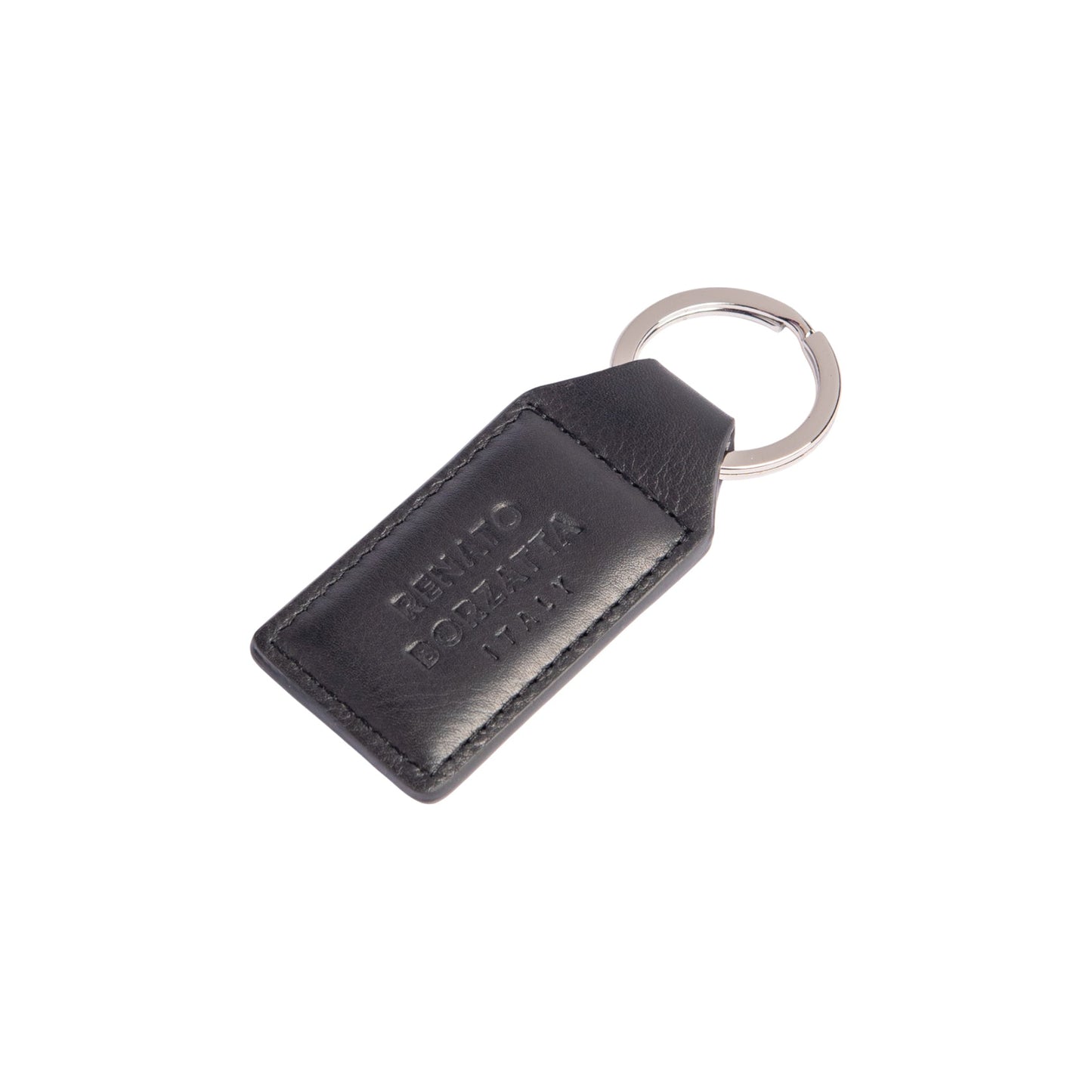 RB0063A | Keychain Made in Italy in Genuine Soft Full-Grain Smooth Leather. Black. Polished Nickel Ring. Total Dimensions: 3.5 x 9.5 x 0.5 cm