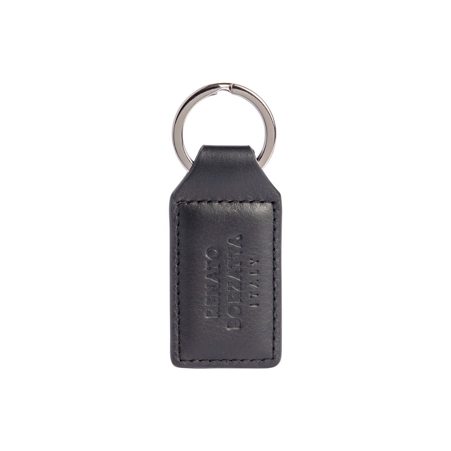 RB0063A | Keychain Made in Italy in Genuine Soft Full-Grain Smooth Leather. Black. Polished Nickel Ring. Total Dimensions: 3.5 x 9.5 x 0.5 cm